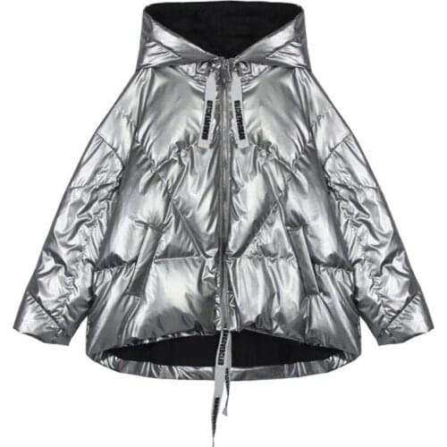 Parker Cotton Clothes Womens Winter Hooded Solid Color Bright Face Long-sleeved Zipper Fashion Loose Commuter Jacket Bread Coat