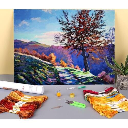 Landscape Trail In Montenegro Printed Fabric 11CT Cross Stitch Embroidery Patterns DMC Threads Knitting Craft Needle