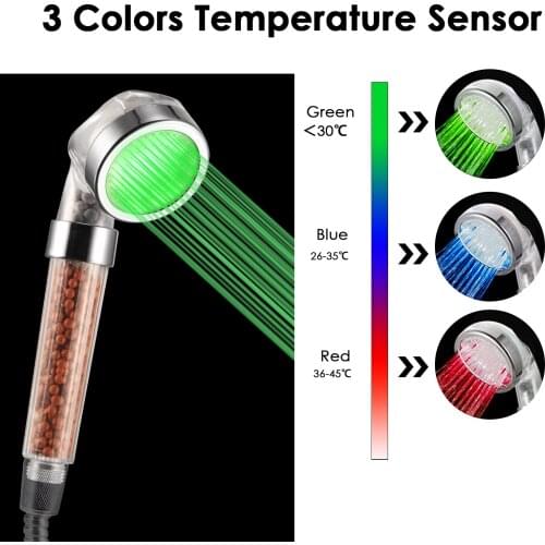 LED Water Temperature Control Shower Head RGB Light High Pressure SPA Bathroom Shower Anion Filter Ball Water Saving