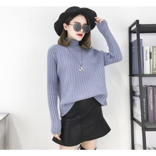 Sweater 2021 Solid Color Loose Casual Half Turtleneck Long Sleeve Thick Autumn Winter Women Sweter Sweaters Vestidos LXJ663