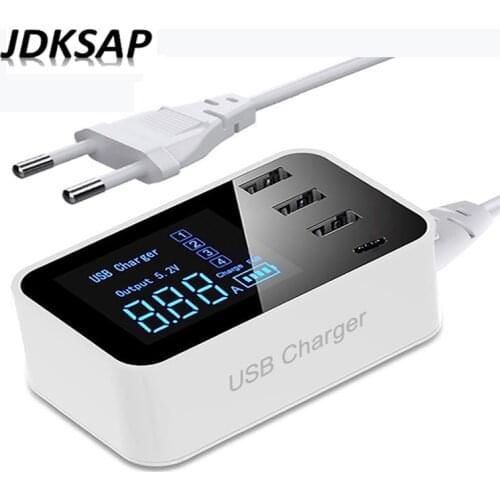 Quick Charge Type C USB Charger HUB Led Display Wall Charger Fast Mobile Phone Charger For iPhone Samsung USB Adapter EU US Plug
