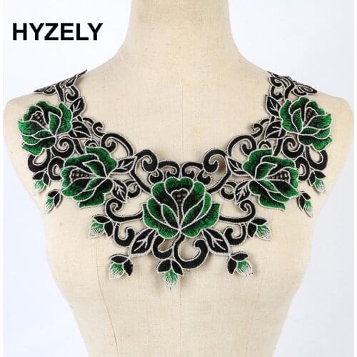 Green Craft Green Thread Floral Sequin Embroidery Lace Patches Decorated Sew on Necklace Neckline Collar Applique Trims NL023GRN