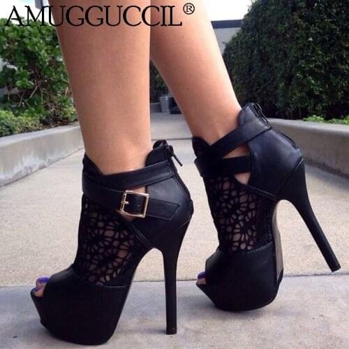 Customize 2020 Plus Big Size 35-52 Black Zip Buckle Fashion Sexy High Heel Platform Females Lady Sandal Women Summer Boots X1989