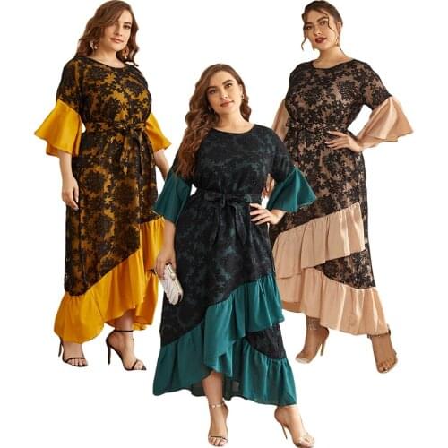2021 Long Spring Womens Ladies Dresses Butterfly Sleeve Plus Large Size Fashion Elegant Irregular Sashes Maxi Dress