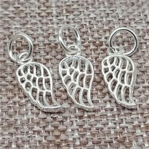 925 Sterling Silver Angel Wing Charms Pendants Hollow Shiny for Bracelet Necklace