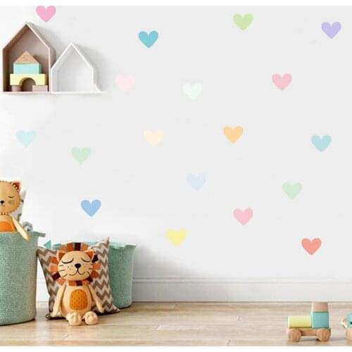 18Pcs Watercolor Heart-shaped Nursery Wall Art Decals Vinyl Wall Stickers PVC Wallpaper Mural Kids Bedroom Removable Home Decor