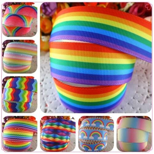 5 Yards 7/8" (22mm),1.5" 38mm Grosgrain Ribbons Rainbow Stripe Printed Cartoon Ribbon Diy Hair Accessories WQ14062822