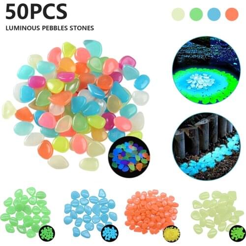 50pcs/set Garden Decor Luminous Stones Glow In Dark Decorative Pebbles Outdoor Fish Tank Decoration Pebble Rocks Aquarium