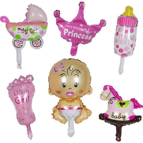 6pcs/set Mini Blue Pink Baby Boy Girl Foil Balloons for 1st Birthday Party Decorations Baby Shower Air Globos Kids Toy Supplies