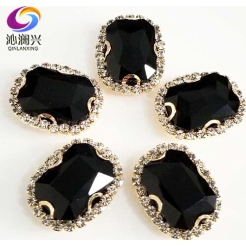 Free shipping black rectangle Anti scratch top glass crystal buckle,gold bottom Sew on rhinestones,DIY/Clothing accessories