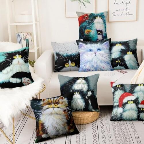 Colorful Cartoon Cat Printed Pillowcase Home Pillow Decoration Painting Cushion Decorative Pillow Home Decor Sofa Throw Pillows