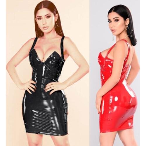 Gothic Sexy Lingerie Black Red Bright PVC Faux Leather Club Dress Fetish Party wear S--6XL GL885