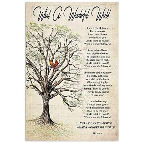 Tree of Life Cardinal Birds What A Wonderful World Lyrics Old Song Lyrics Inspired Family Wall Art Poster Cute Sign Wall Decor
