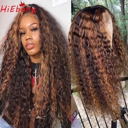 HiEbony Remy Human Hair Lace Front Wigs Preplucked 180% Full density T type 13x6 Glueless Lace Front Wigs Highlight Lace Wigs