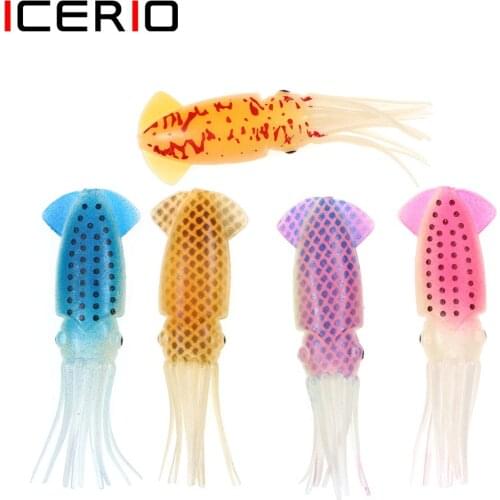 ICERIO 5PCS Luminous Soft Rubber Squid Lure Soft Octopus Bait For Saltwater Fishing Rubber Jigging Fishing Lures