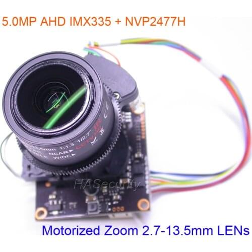 AHD 5MP ,4MP Motorized Zoom 2.7-13.5mm auto Focus Lens 1/2.8 STARVIS IMX335 CMOS NVP2477 CCTV camera module PCB board +OSD cable