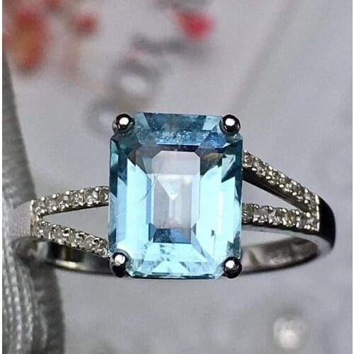 Aquamarine Ring Fine Jewelry Pure 18 K Gold Natural Aquamarine Gemstones 1.95ct Diamonds Female Anniversary Gift Fine Rings