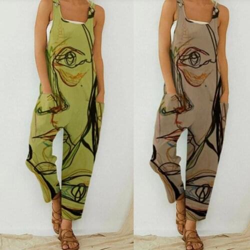 Summer ELegant Geometry Print Bodysuit Overalls Women Casual Sleeveless Strappy Romper Ladies Sexy Loose Jumpsuit Playsuit