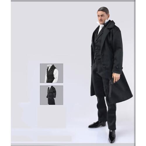 1/6 Scale Black Coat Vest Shirt Pants Set Clothes Models DIY Accessories For 12'' Action Figures' Bodies