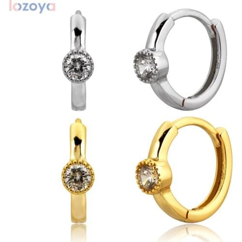 LOZOYA 925 Sterling Silver One Zircon Huggies 11mm Big Hoops Punk Luxury Earring Piercing Ohrringe New 2021 Party Rock Jewelry