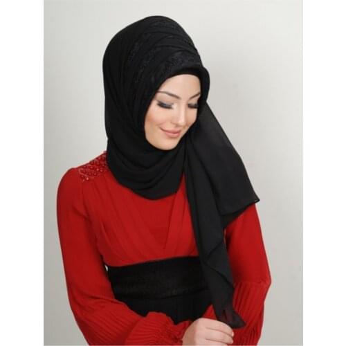 Instant Hijab Lace Drapeli Scarf Black Color