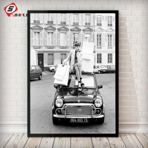 Girl sitting on Mini Posters and Prints Black White Vintage Shopping Queen Photography Wall Pictures For Living Room Salon Decor