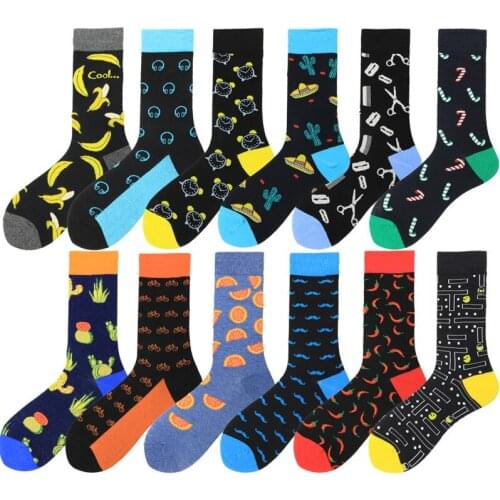Fashion Hip Hop Cartoon Men Socks animal Fruit Personality Skateboard Breathable Happy Socks Calcetines Hombre