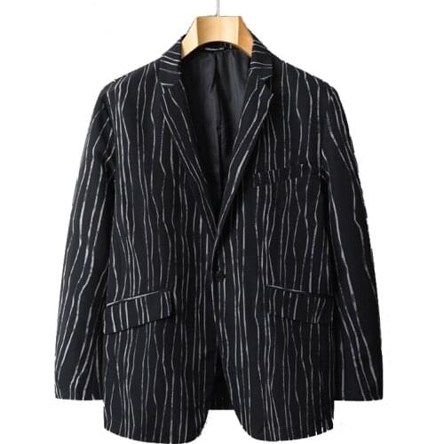 Men Fashion Blazers Spring Autumn Daily Life Casual Suit Jacket Large Size Notch Lapel Single Breasted 1 Button Stripe Red Black