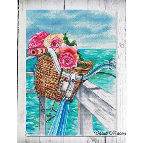 Flower bike patterns Counted Cross Stitch 11CT 14CT 18CT DIY wholesale Chinese Cross Stitch Kits Embroidery Needlework Sets