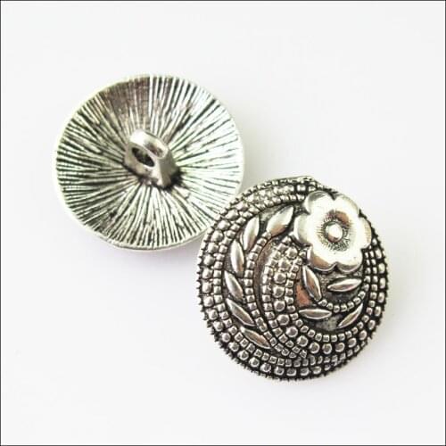 New 20Pcs Tibetan Silver Color Flower Charms Pendants Button For Sewing 17mm