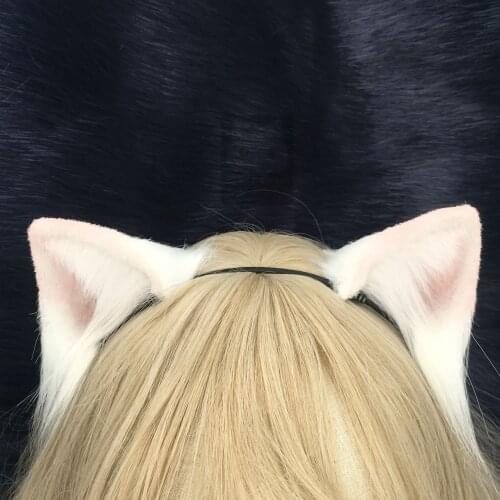 MMGG New White Cat Neko Ears Hairhoop Headwear Headband For Anime Lolita CosplayHalloween Costume Accessories