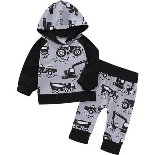Baby Girls Boys Clothes Long Sleeve Cartoon Floral Print Hoodie Sweatshirt Tops+Pants Trouser Costume Set Baby Clothes