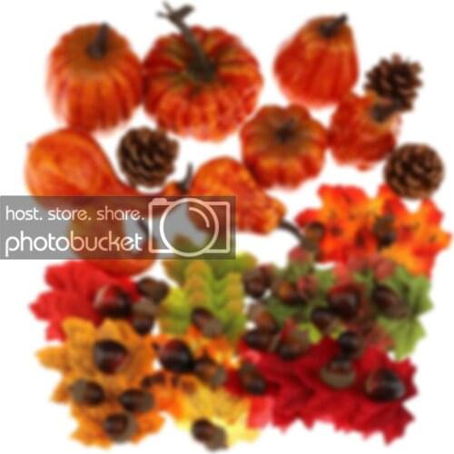 Gresorth Simulation Mixed Collection of Fake Pumpkin Maple Leaves Acorn Chestnut Pine Cones for Autumn Fall Halloween Decoration