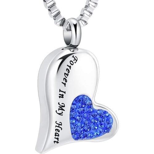 Forever in My Heart Urn Necklaces Birthstone Stainless Steel Cremation Jewelry for Ashes Crystal Pendant Locket Keepsake Jewelry