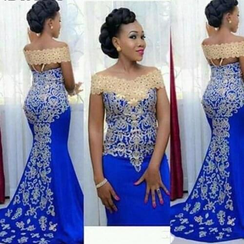 Vestido de festa Mermaid Evening Gowns Gold Lace Robe De Soiree longue Floor Length Prom Dress Long abiye Formal Dresses