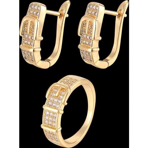 Zlxgirl jewelry 2020 hot sale Belt shape copper earring with ring jewelry sets womens brand zircon earing couple bijoux set