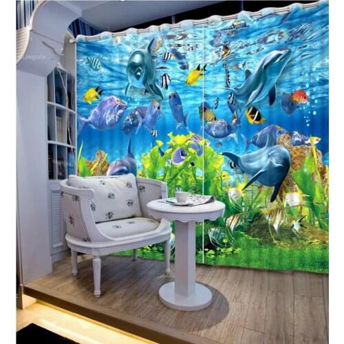 Curtains curtain Photo Customize size 3D Dolphin fish seabed seaweed home bedroom decoration 3D curtains