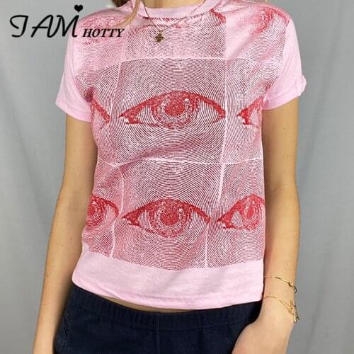 Pink Retro Printed Cotton T Shirt Women Harajuku Loose Casual Short Sleeve Oversize Top Tee 2000s Aesthetic Cute Tops Iamhotty
