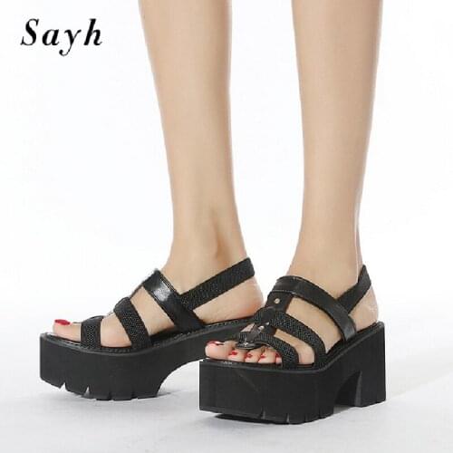 Women Summer Open Toe Sandals Punk Rome Platform High-Heel Casual Elastic Girls Shoes