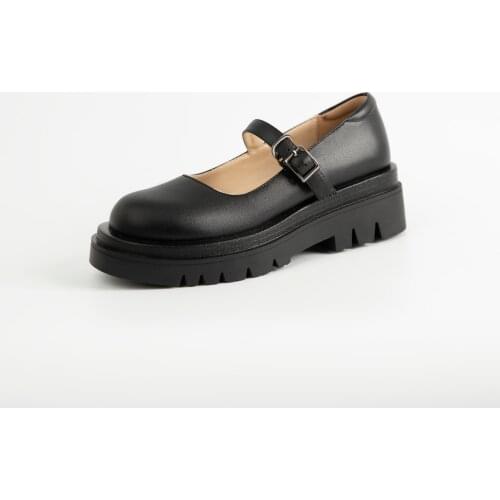 Womans Flats Platform Round Toe Brown Real Cow Leather Footwear Low Heels Thick Bottom Quality Handmade Casual Lady Shoes