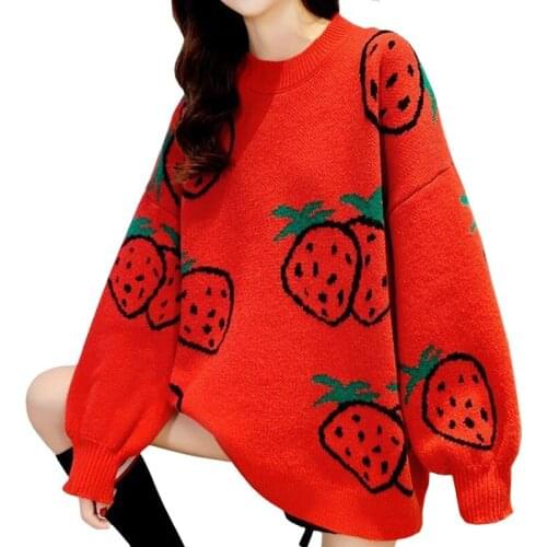 New Product Sweet Cute Strawberry Knitwear Spring Autumn Long Sleeve Girl Sweater Harajuku Red Korean Loose Female Pullover