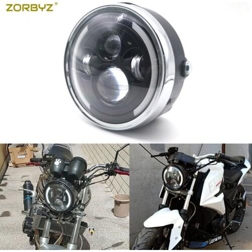 ZORBYZ 7'' Black LED Round Modified Headlight with Chrome Ring Cover Lamp For Honda GN125 CG125 CB400 CB500 Cafe Racer Custom