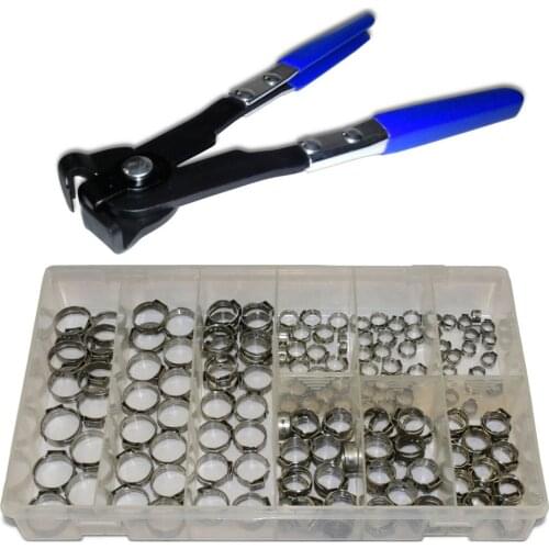 170pcs 1 Ear Clamps Hose Clamp 5.8-21mm Assortment w/ Hose Clamps Pliers Stainless Steel Clamps Rings for Sealing Kinds of Hose