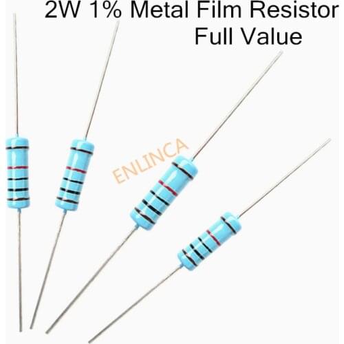 20pcs 2W Metal film resistor 1% 1R ~ 1M 2.2R 4.7R 10R 22R 47R 100R 220R 470R 1K 10K 100K 2.2 4.7 10 22 47 100 220 470 ohm
