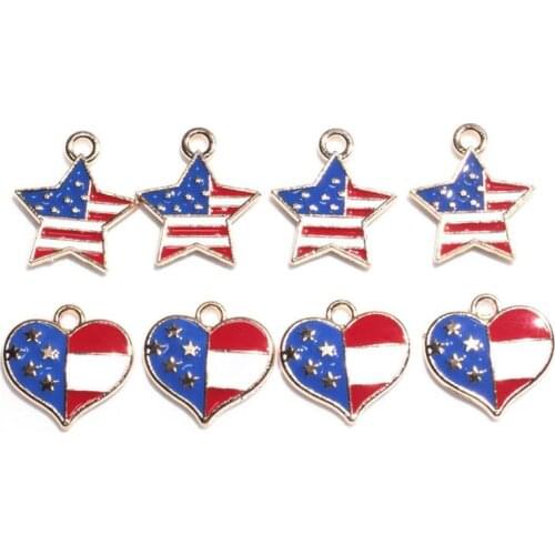 30 BULK Enamel American Flag Heart/star Charms Memorial Day Red White and Blue Flag Charms for Jewelry Making Accessories KL37DG