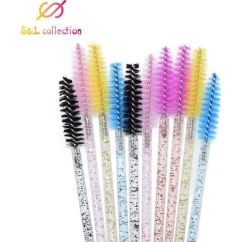 Good Quality Disposable 50 Pcs/Pack Crystal Eyelash Makeup Brush Diamond Handle Mascara Wands Eyelash Extension Tool