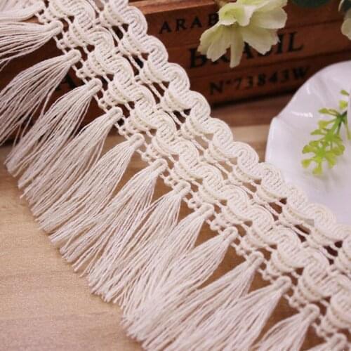 6.5cm Wide Beige Cotton Tassel Lace Dangling Fringe Lace Trims For DIY Sewing Craft 10yards/20yards/50yards