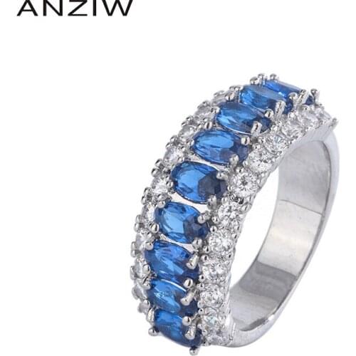 ANZIW Sterling Silver Oval Cut 3*5mm Lab Created Sapphire Vintage Classic Engagement Ring for Women Jewelry Gifts