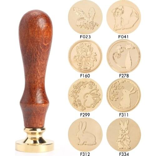 Wood Handmade Wax Seal Stamp Animal Pattern Plant Pattern DIY Envelope for Crown Tree Parties Weddings Accessories