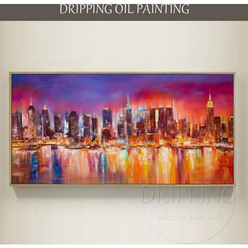 Artist Hand-painted High Quality Vivid Colors Modern Landscapes New York City Skyline Living Room Corridor Abstract Oil Painting